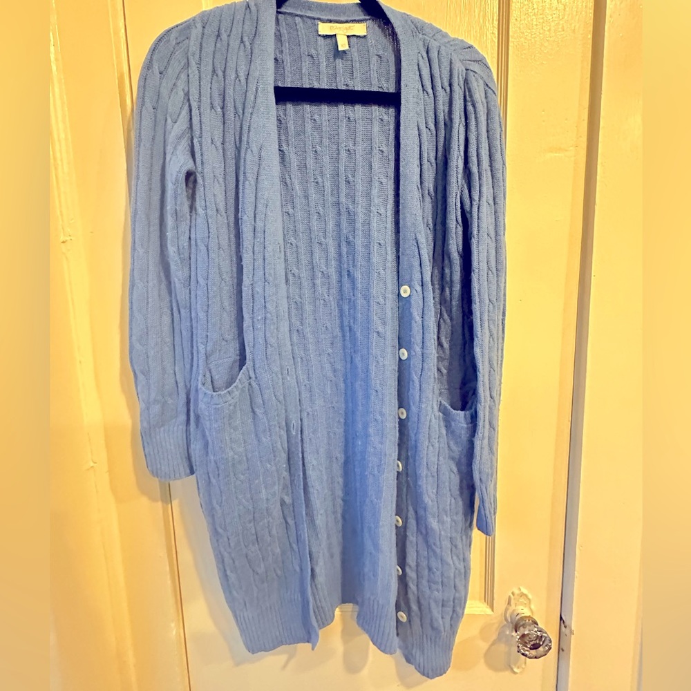 Marigot Blue Cable- knit long Silk/Cashmere Cardigan -Size XS